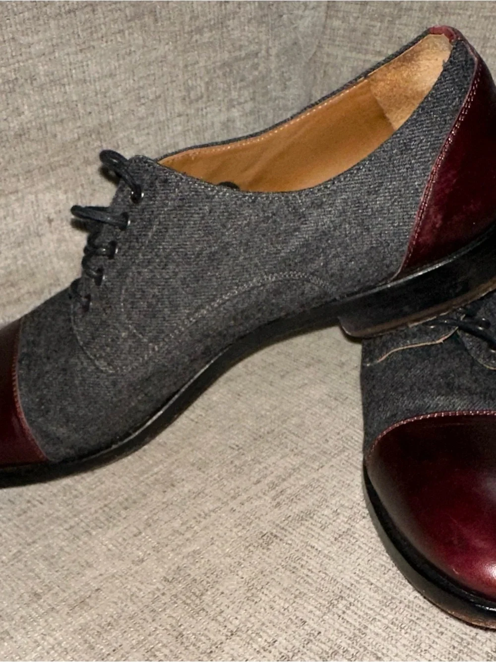 Taft Gray Wool and Burgundy Leather Cap-Toe Oxfords